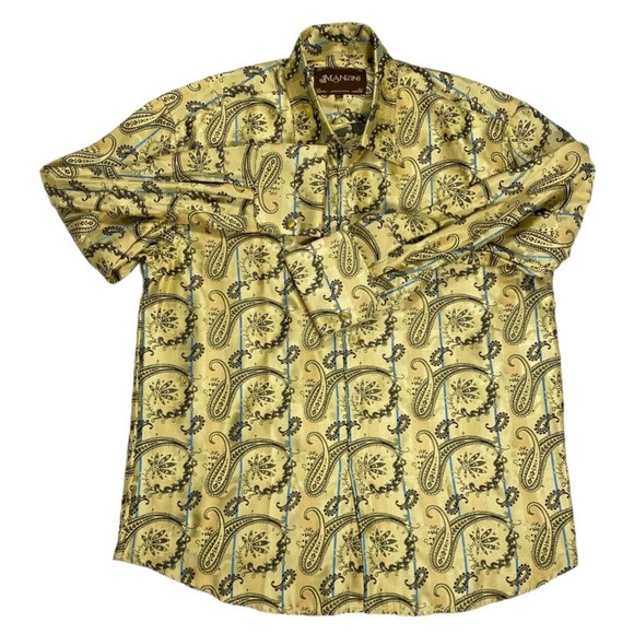 Manzini Mens Size X-Large Gold Paisley Button Down Dress Shirt Long Sleeve - Picture 3 of 9